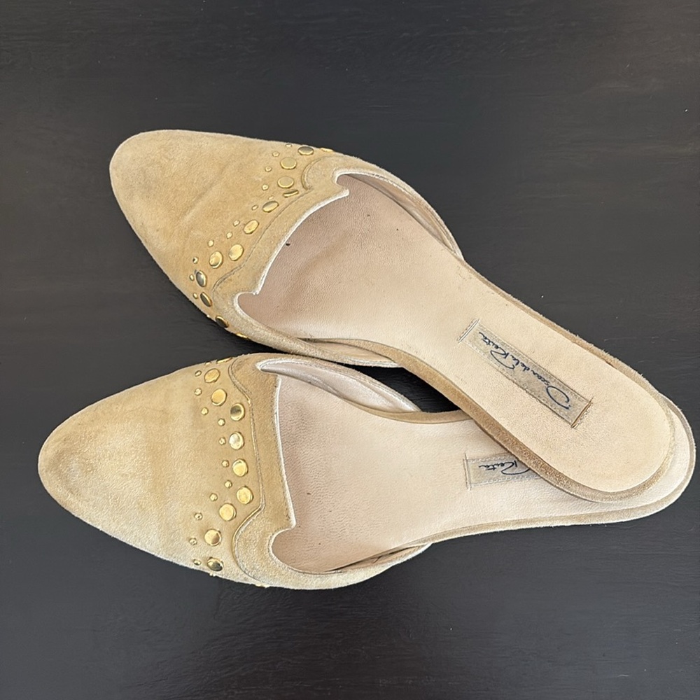 Oscar de la Renta Women's Beige suede Studded Mules